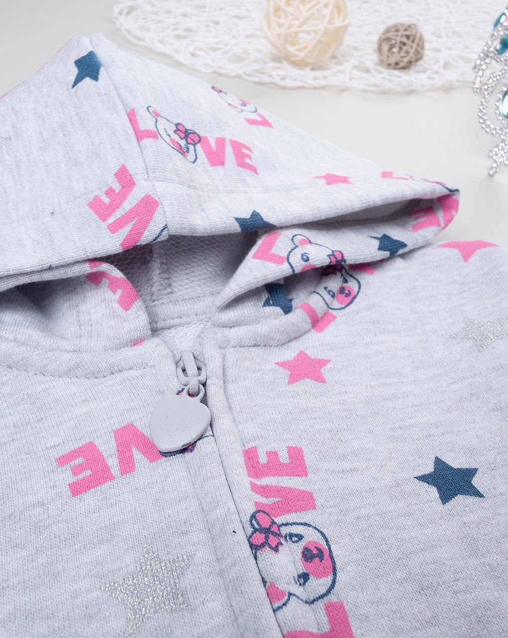 βρεφική ζακέτα φούτερ γκρι love για κορίτσι - Prénatal