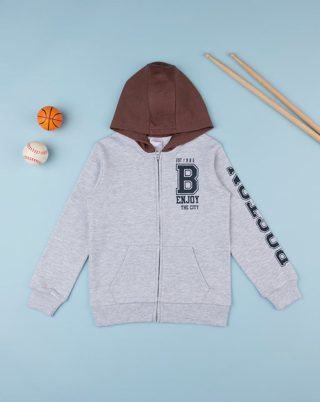 παιδική ζακέτα γκρι/καφέ enjoy για αγόρι - Prénatal