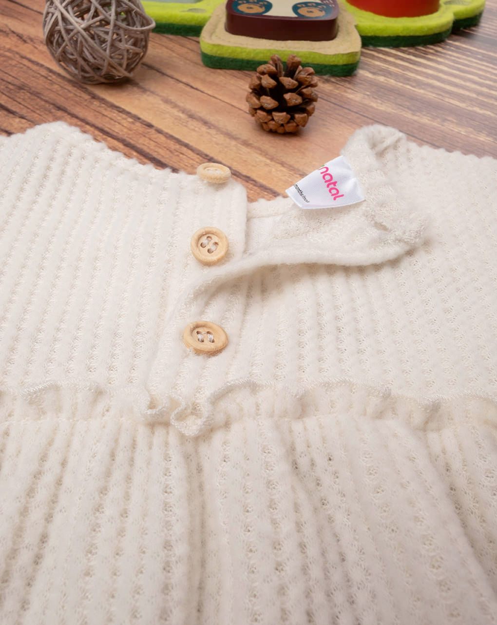 βρεφική μπλούζα γκοφρέ κρεμ με λουλούδια για κορίτσι - Prénatal