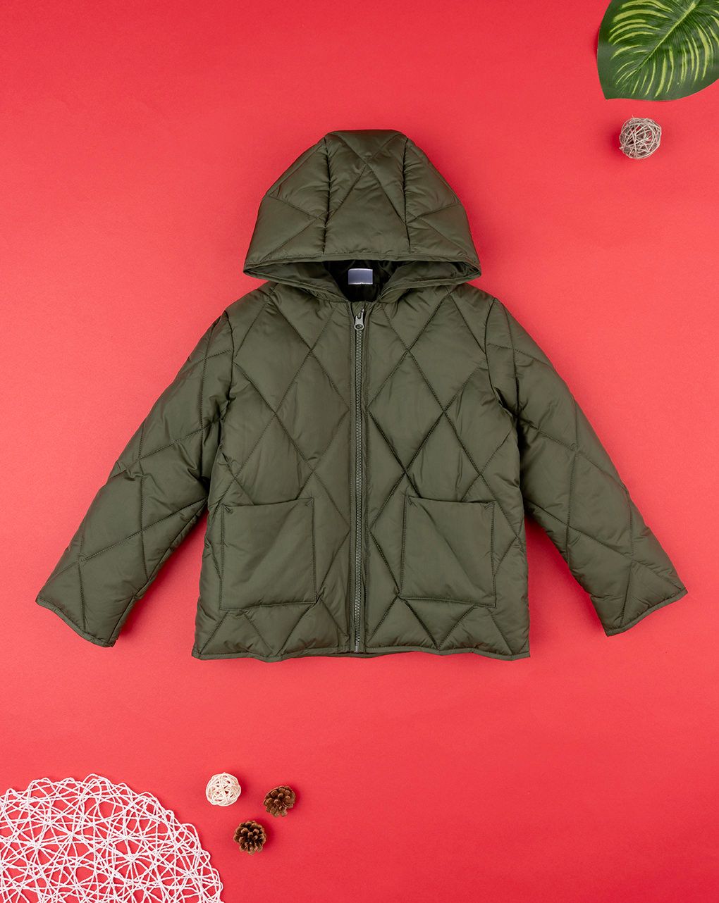 παιδικό μπουφάν καπιτονέ χακί για αγόρι