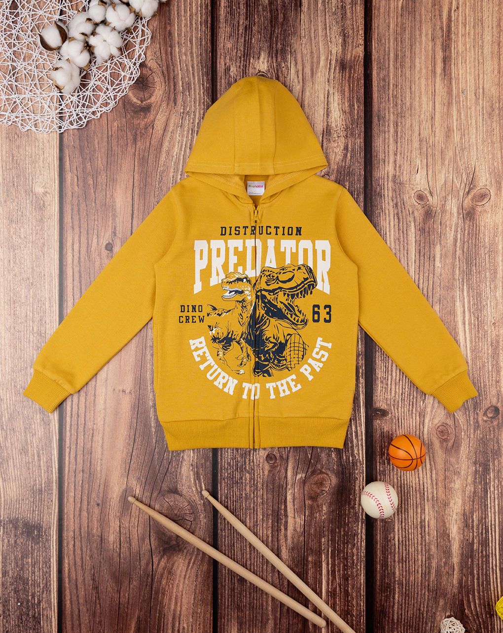 παιδική ζακέτα φούτερ κίτρινη με δεινόσαυρο για αγόρι - Prénatal