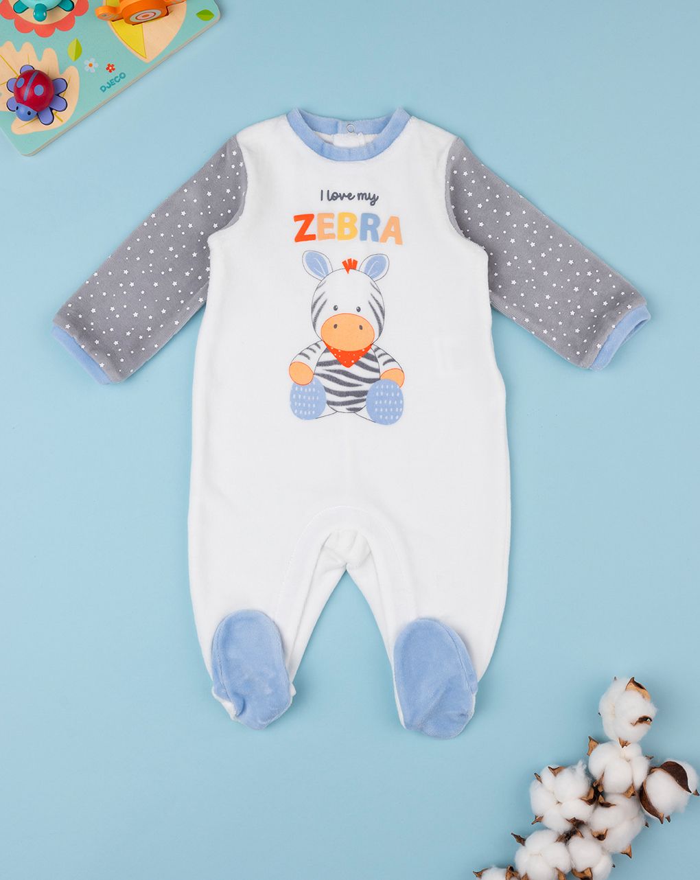 βρεφικό φορμάκι λευκό/γκρι με ζέβρα unisex - Prénatal