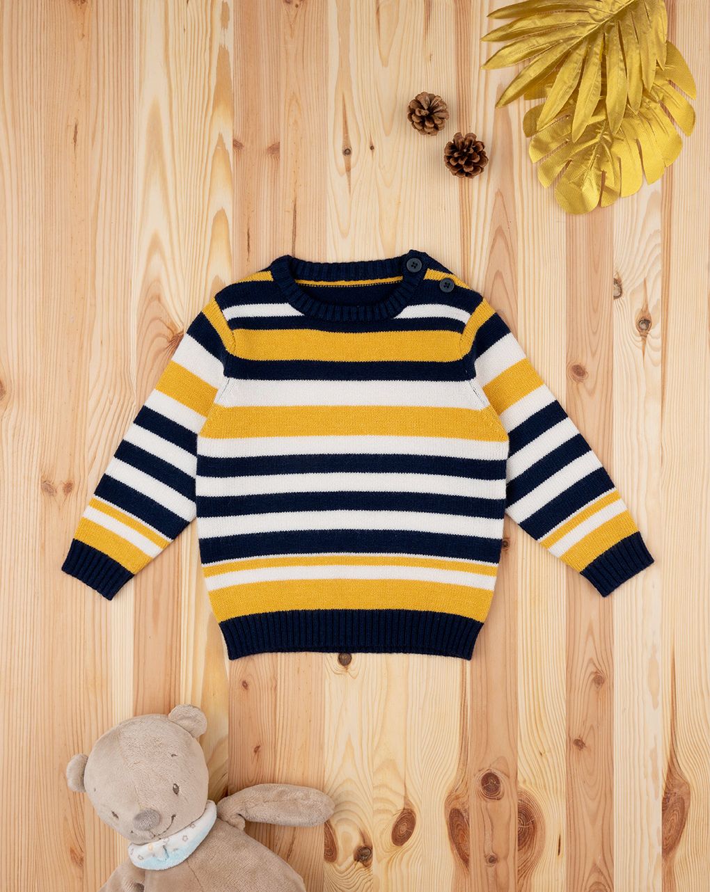 βρεφικό πουλόβερ ριγέ μπλε/κίτρινο για αγόρι