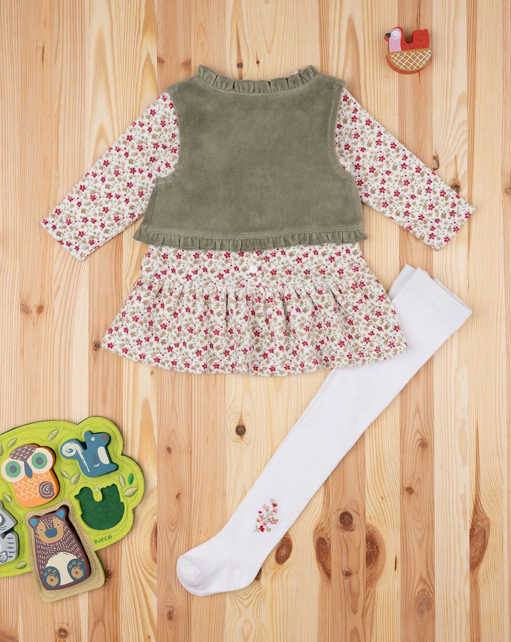 βρεφικό σετ φόρεμα, γιλέκο και καλσόν φλοράλ για κορίτσι - Prénatal