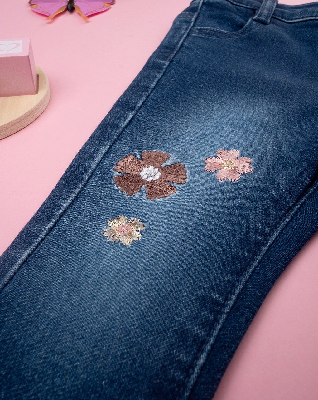 βρεφικό τζιν παντελόνι μπλε με λουλούδια για κορίτσι - Prénatal