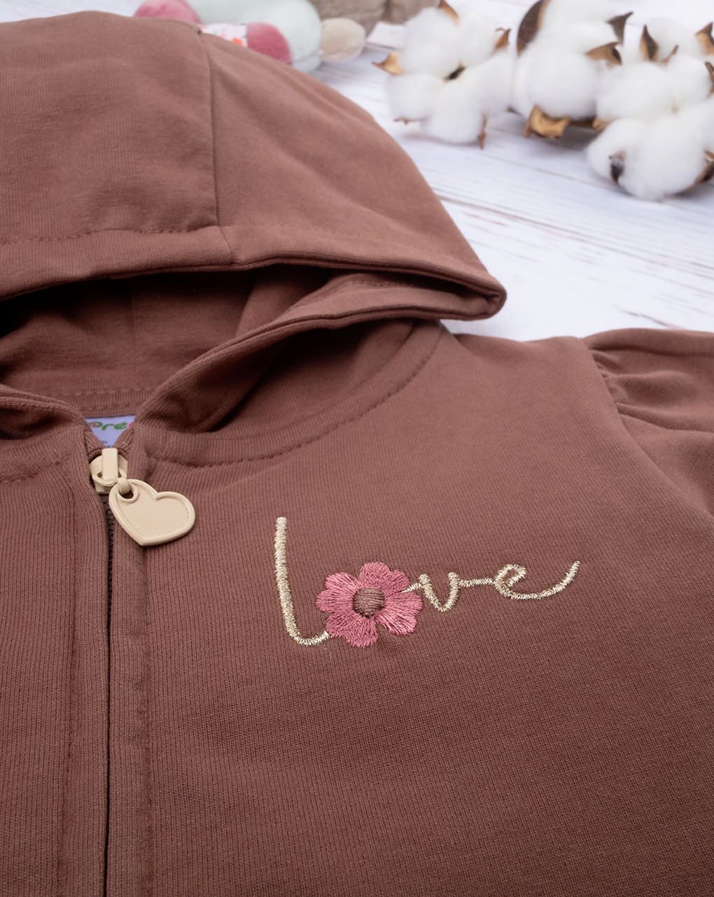 βρεφική ζακέτα φούτερ καφέ με λουλούδια για κορίτσι - Prénatal