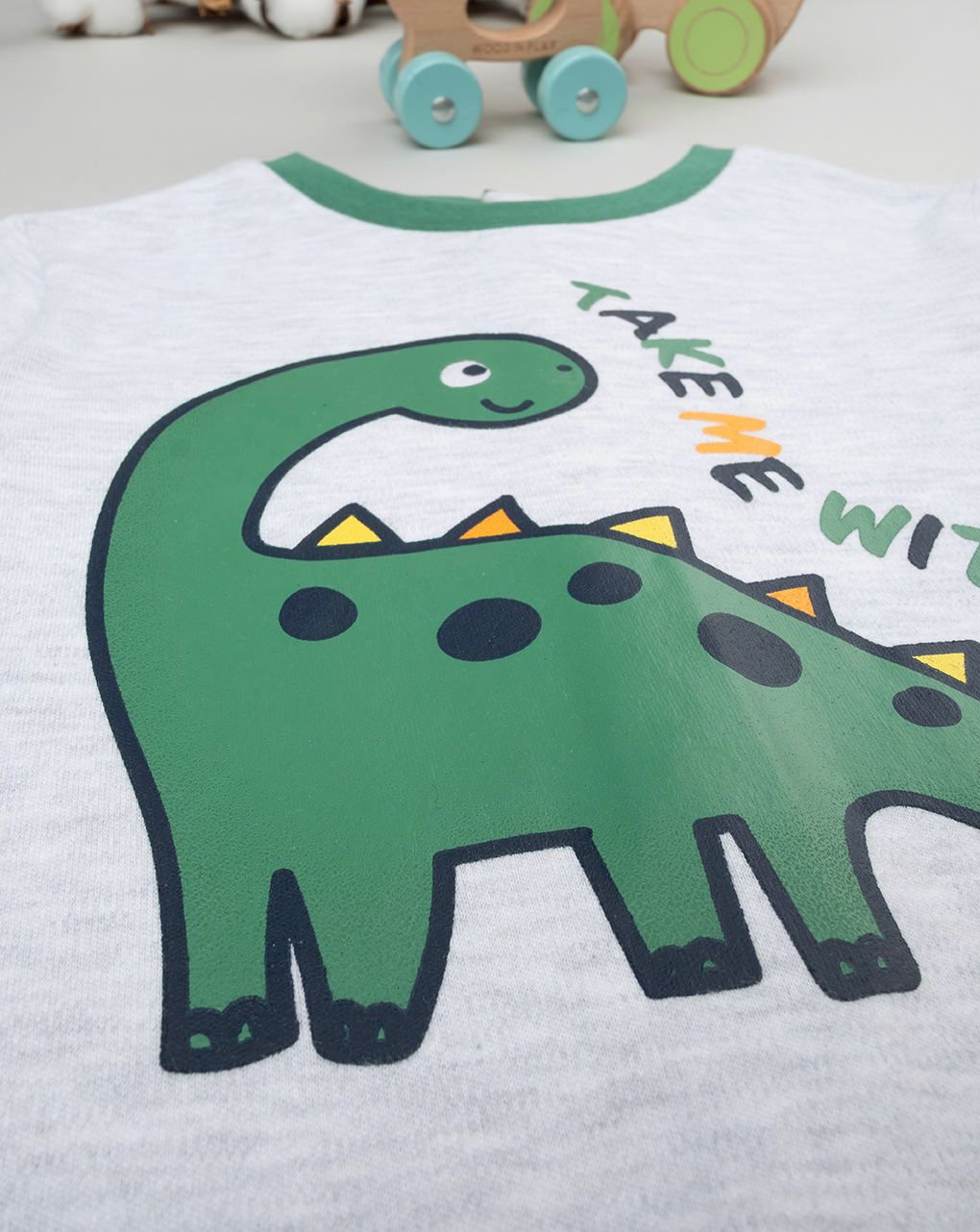 βρεφική ολόσωμη πιτζάμα γκρι με δεινόσαυρο για αγόρι - Prénatal