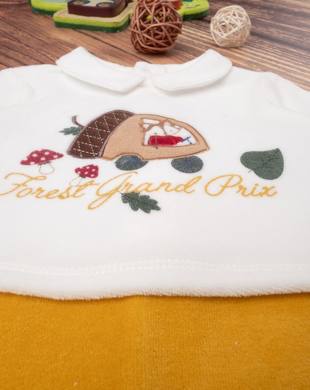 βρεφικό φορμάκι σενίλ λευκό/κίτρινο woodland για αγόρι - Prénatal