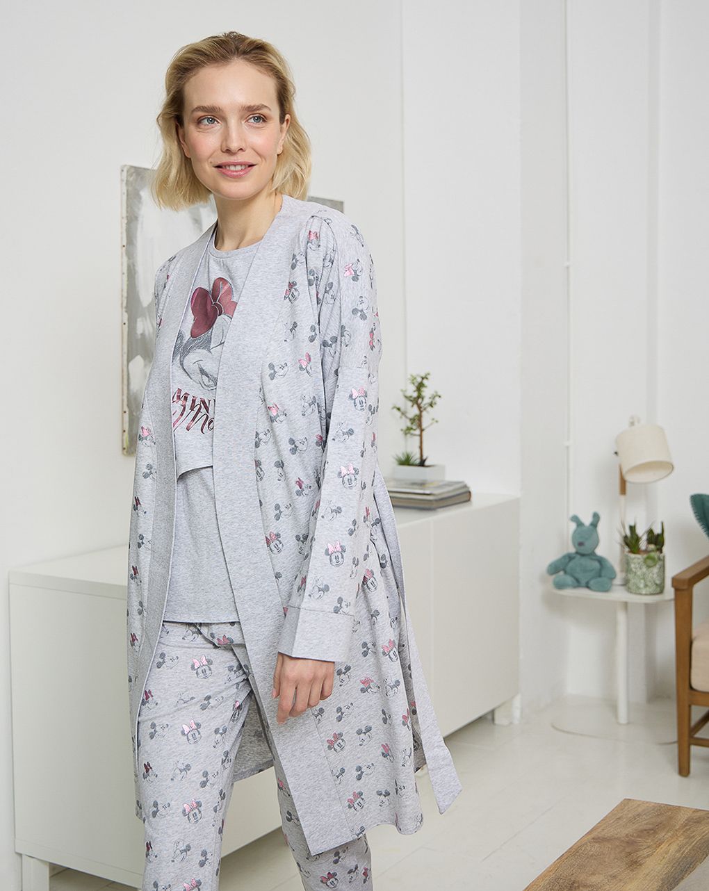 γυναικεία ρόμπα εγκυμοσύνης/θηλασμού γκρι με τη minnie και το mickey - Prénatal