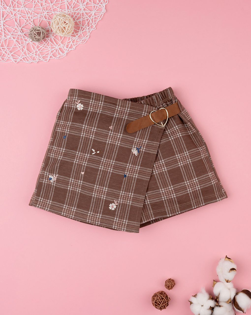 παιδικό σορτσάκι καφέ ριγέ με κεντήματα για κορίτσι - Prénatal