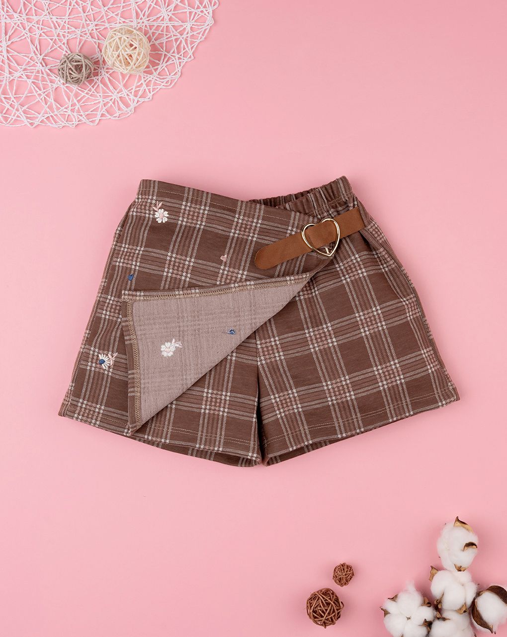 παιδικό σορτσάκι καφέ ριγέ με κεντήματα για κορίτσι - Prénatal