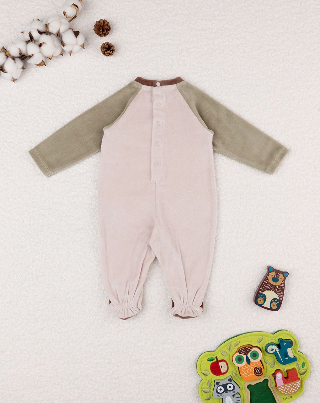 βρεφικό φορμάκι σενίλ μπεζ woodland για αγόρι - Prénatal