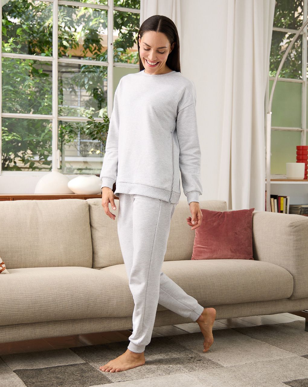 γυναικεία μπλούζα φούτερ εγκυμοσύνης/θηλασμού γκρι - Prénatal