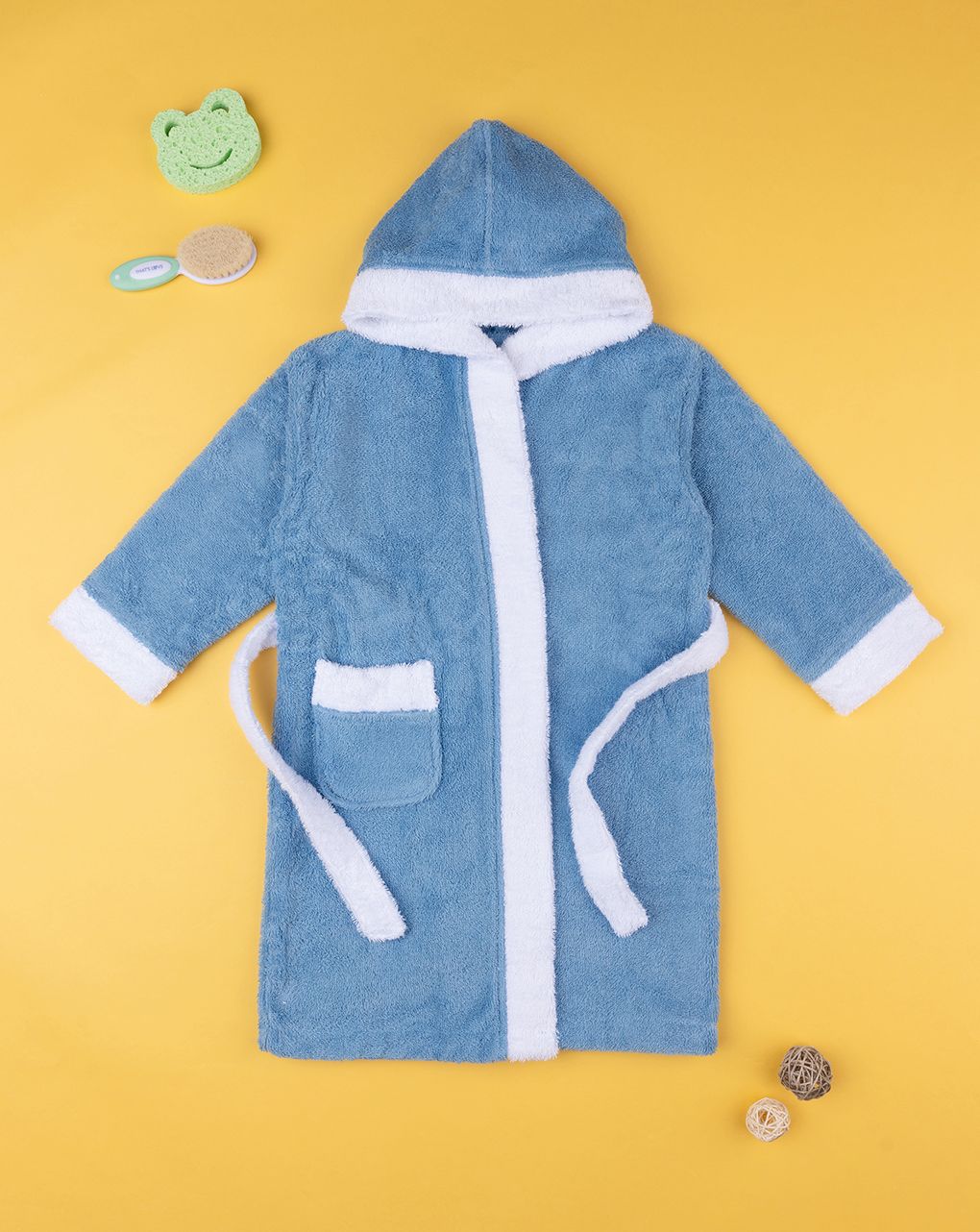παιδικό μπουρνούζι μπλε με κουκούλα για αγόρι