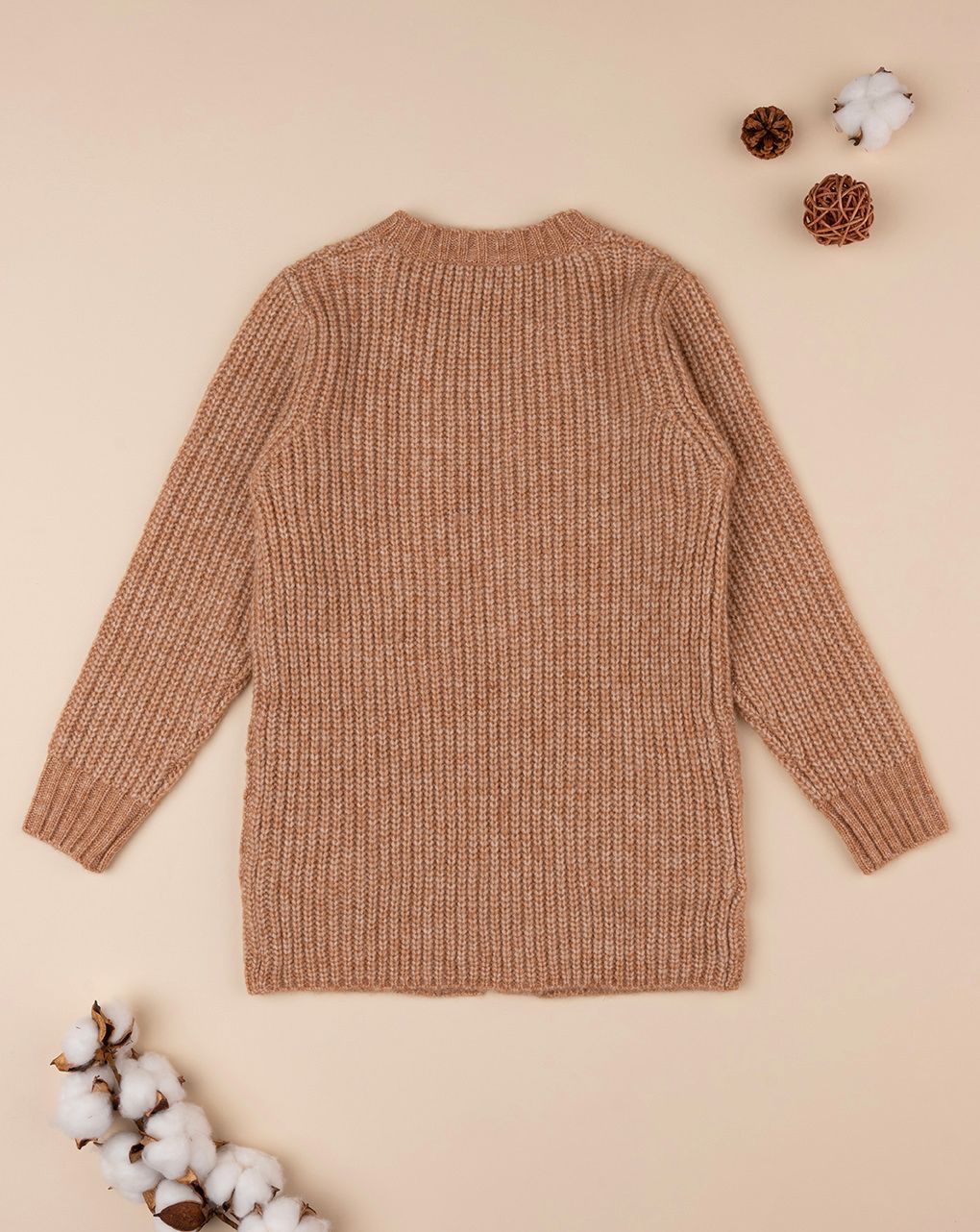 παιδική ζακέτα πλεκτή καφέ για κορίτσι - Prénatal