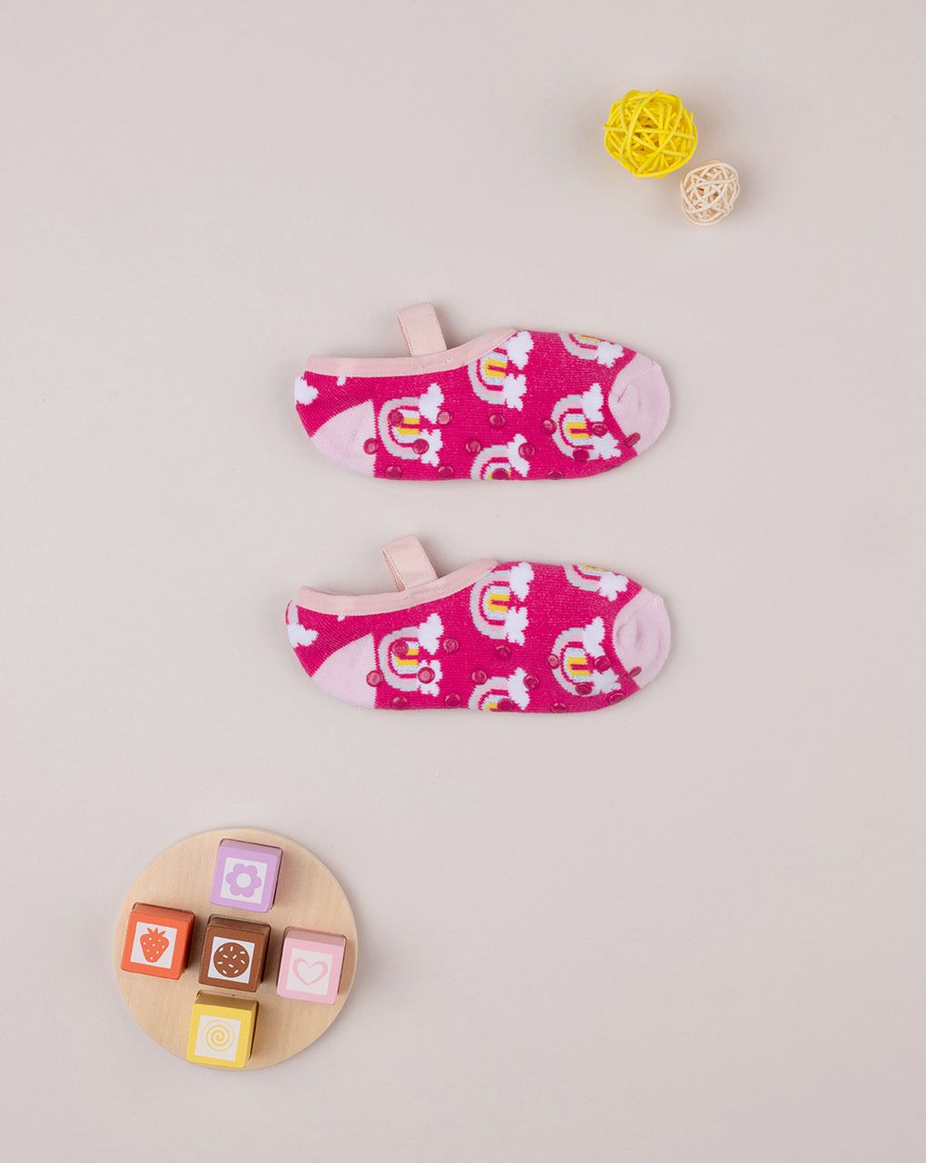 παιδικά καλτσάκια μπαλαρίνες φούξια με ουράνια τόξα για κορίτσι - Prénatal