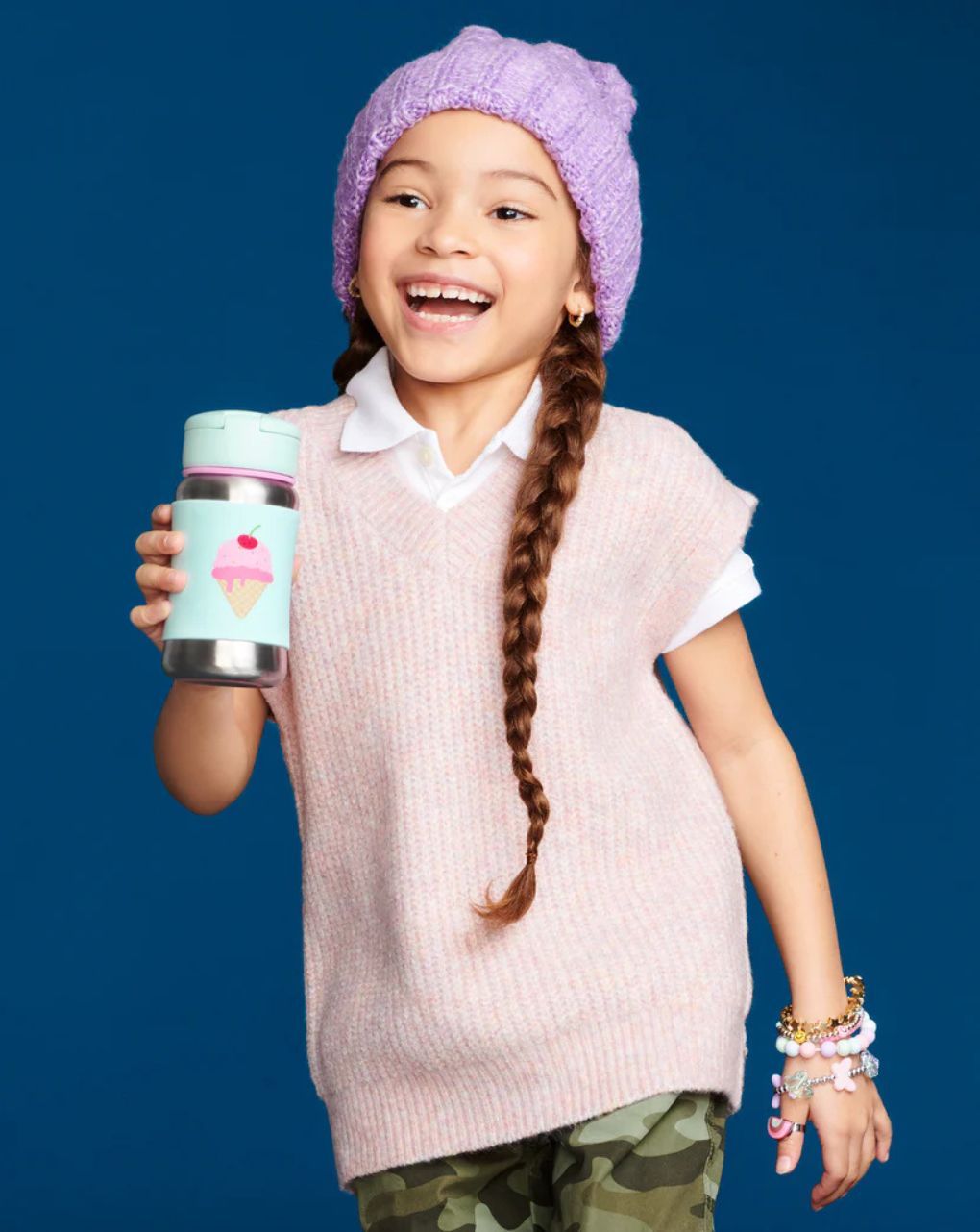 Skip hop sparkle style stainless steel παγούρι με καλαμάκι 350ml ice cream 9o285610 - SKIP HOP