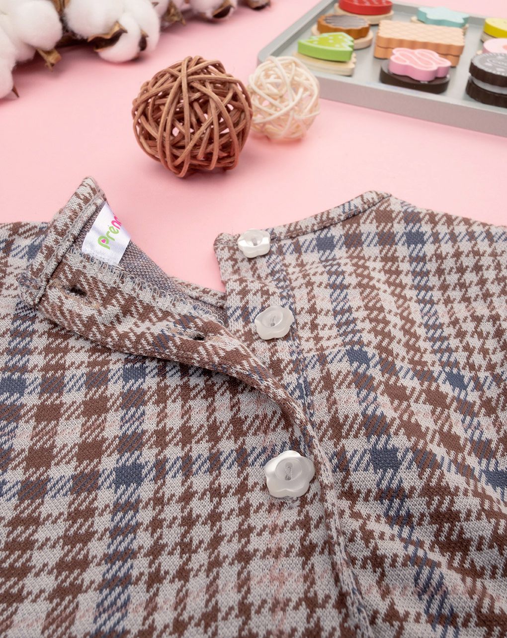 βρεφικό φόρεμα καρό καφέ για κορίτσι - Prénatal