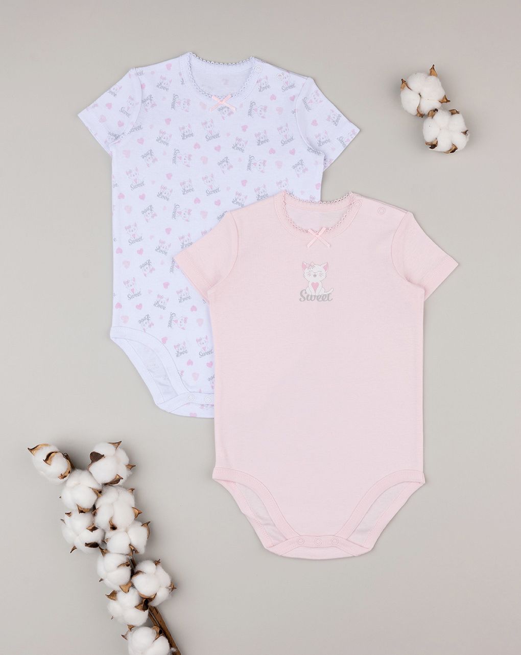 βρεφικά κορμάκια πακέτο x2 με γατάκια για κορίτσι
