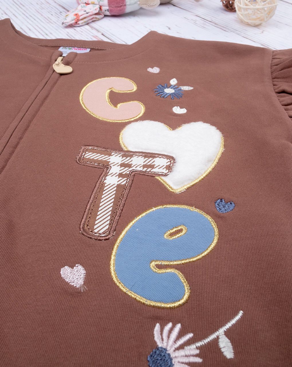 παιδική ζακέτα φούτερ καφέ cute για κορίτσι - Prénatal