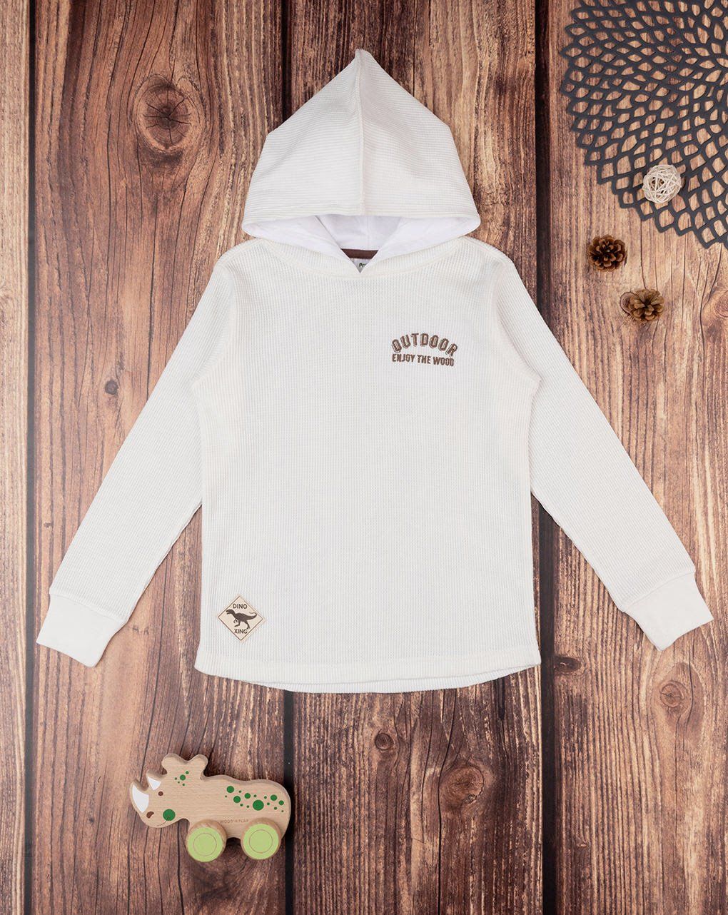 παιδική μπλούζα φούτερ γκοφρέ λευκή outdoor για αγόρι - Prénatal