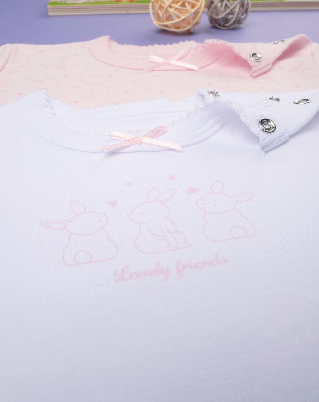 βρεφικά κορμάκια πακέτο x2 με λαγουδάκια για κορίτσι - Prénatal