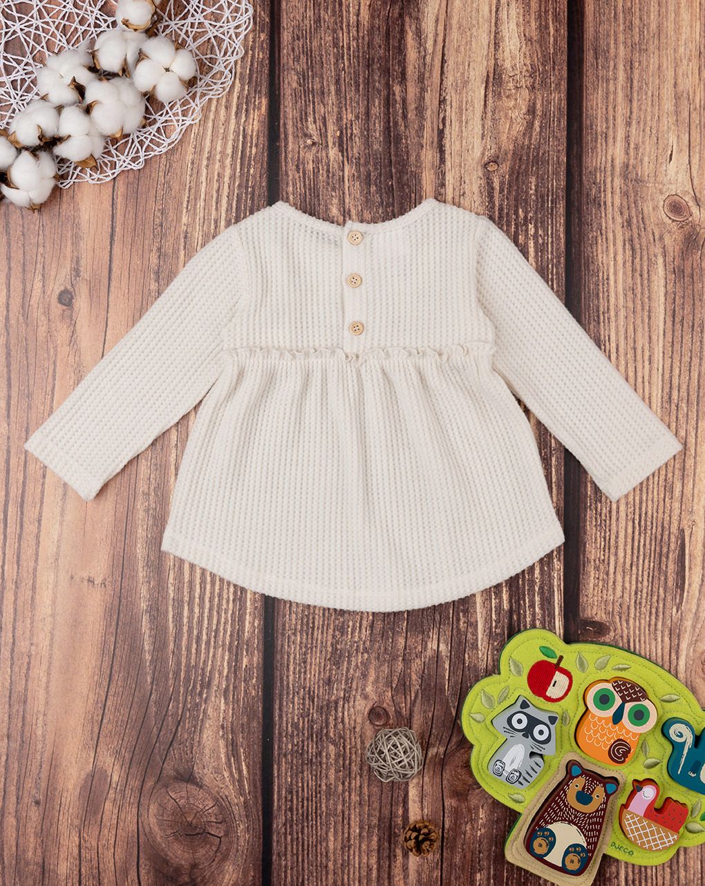 βρεφική μπλούζα γκοφρέ κρεμ με λουλούδια για κορίτσι - Prénatal