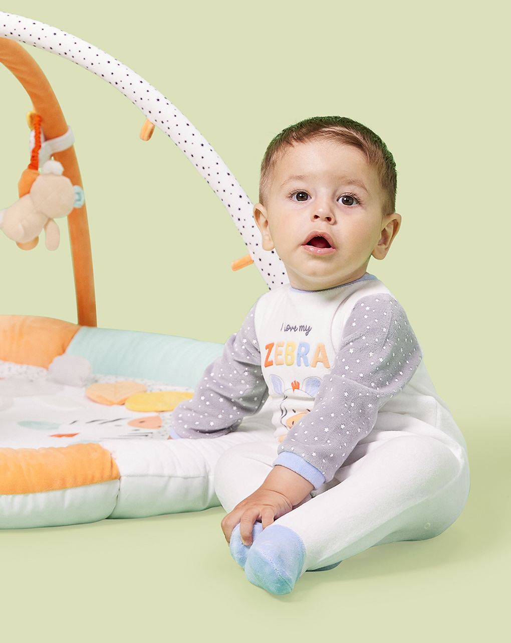 βρεφικό φορμάκι λευκό/γκρι με ζέβρα unisex - Prénatal
