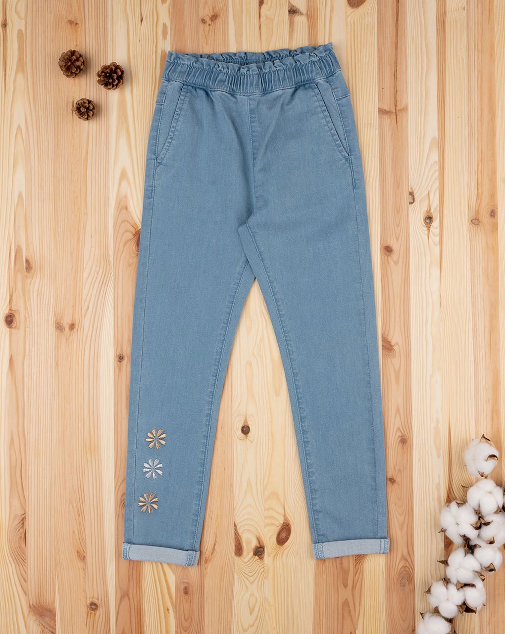 παιδικό τζιν παντελόνι μπλε με λουλούδια για κορίτσι - Prénatal