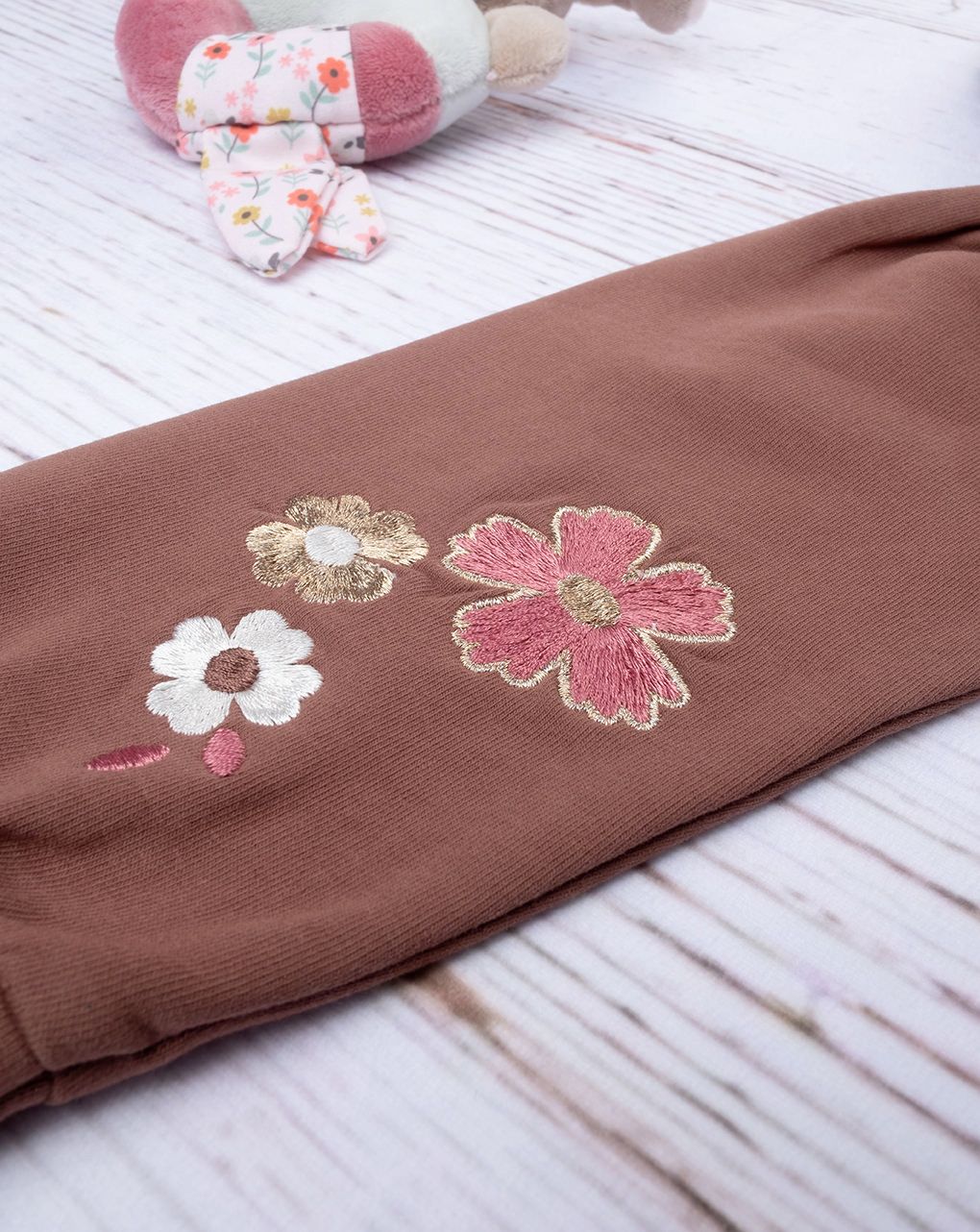 βρεφική ζακέτα φούτερ καφέ με λουλούδια για κορίτσι - Prénatal