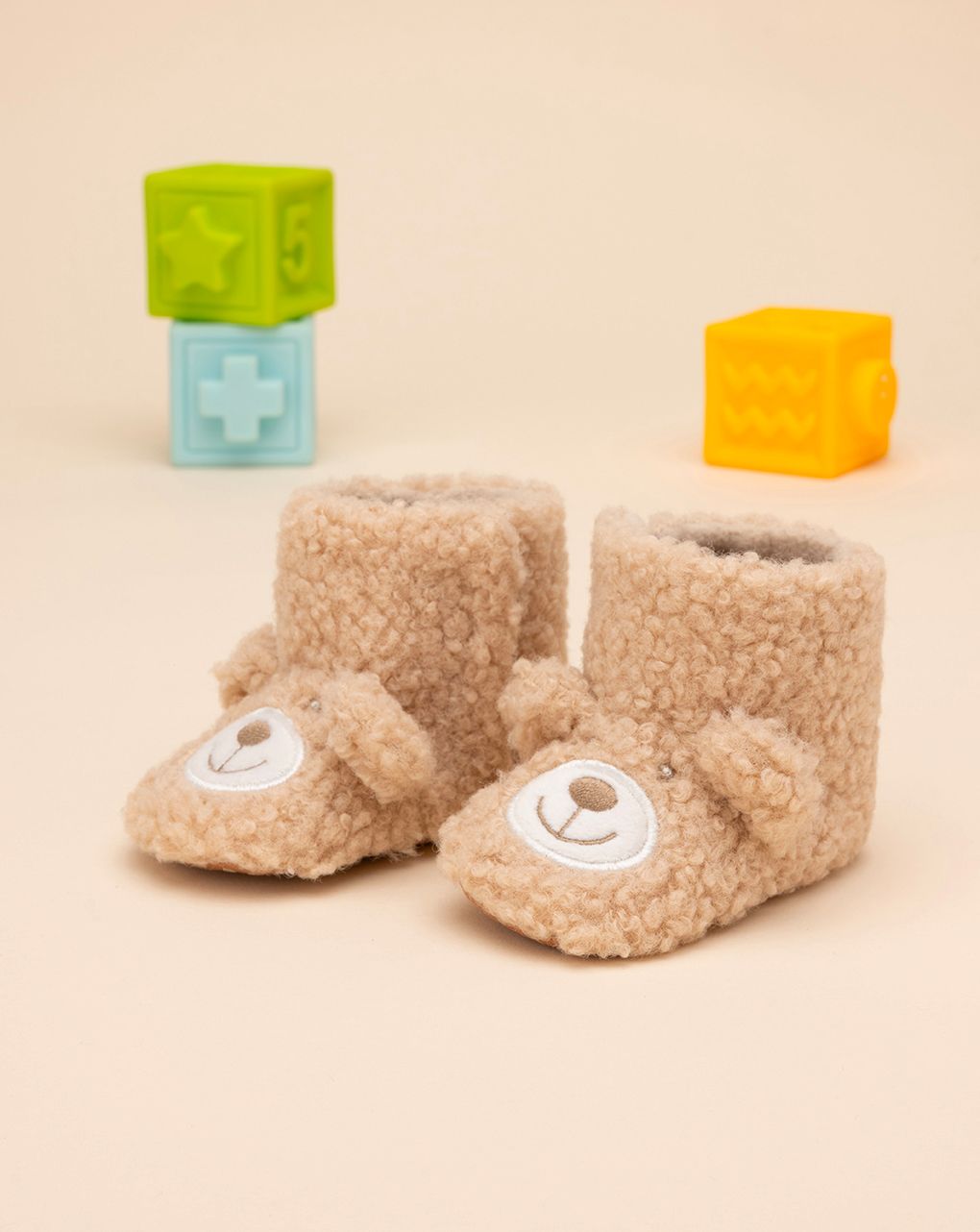 βρεφικά παπούτσια αγκαλιάς μποτάκια καφέ teddy για αγόρι - Prénatal