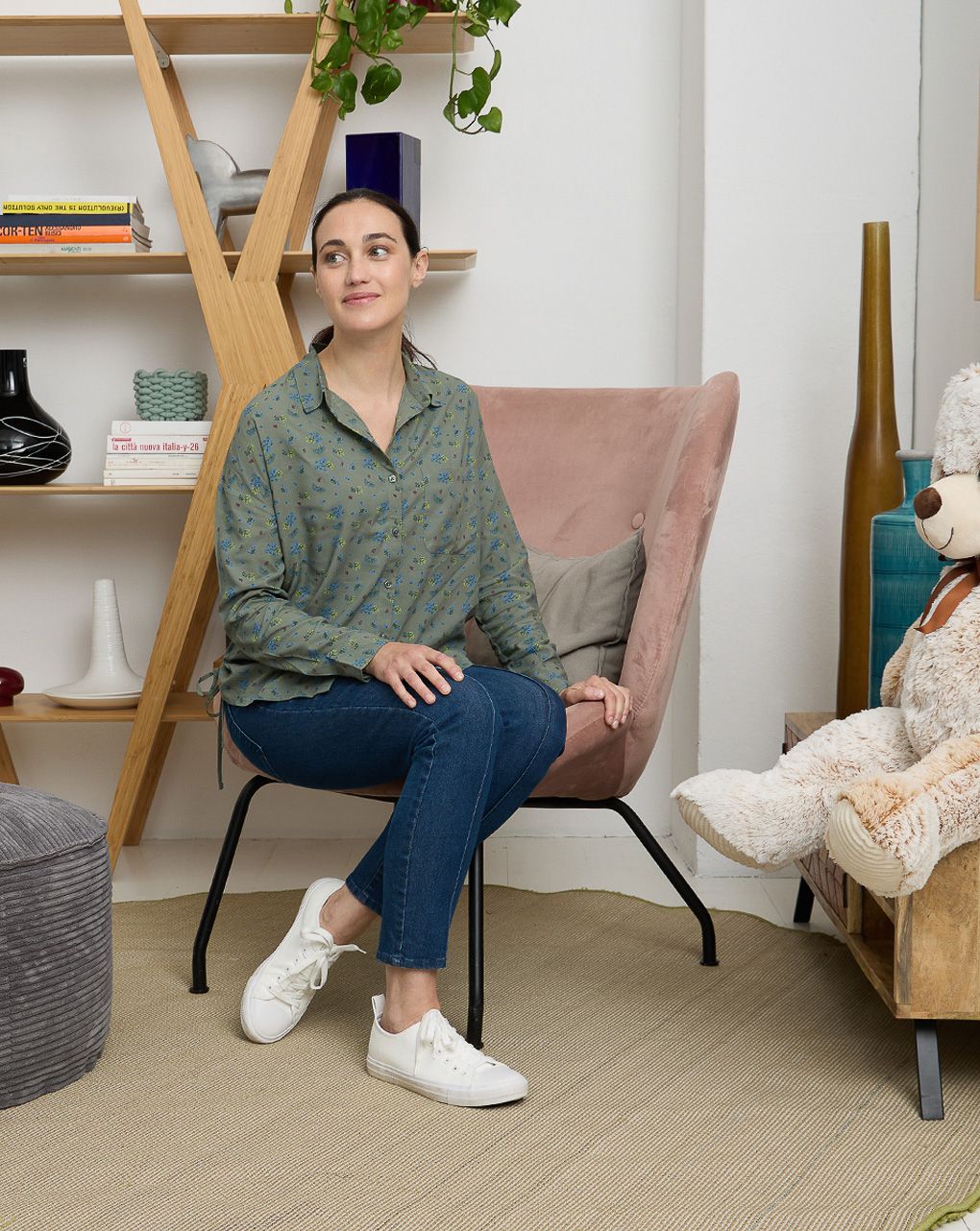 γυναικείο πουκάμισο εγκυμοσύνης/θηλασμού χακί φλοράλ - Prénatal