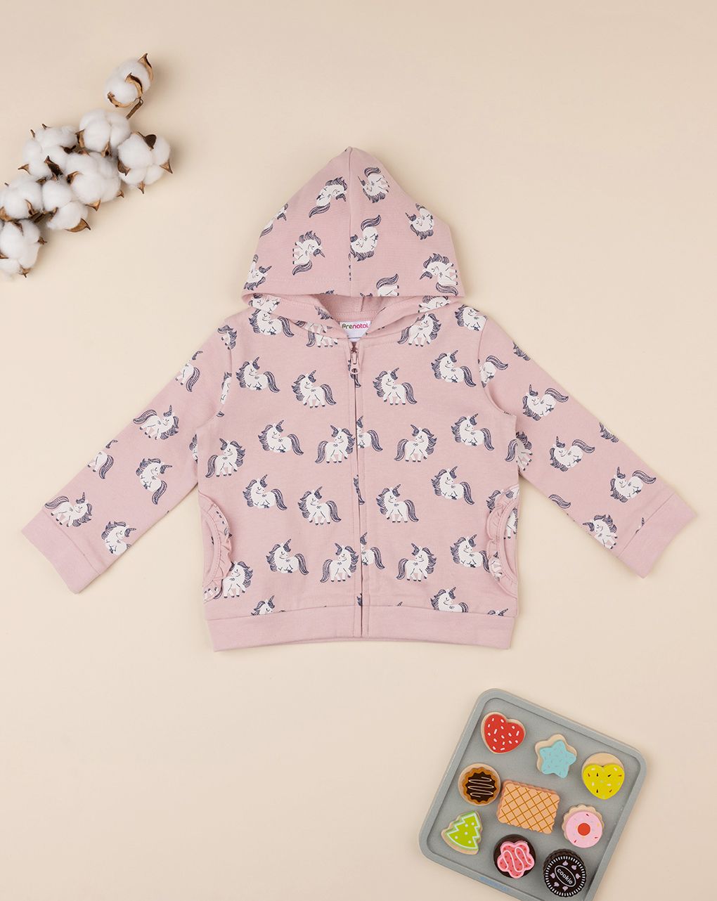 βρεφική ζακέτα φούτερ ροζ με μονόκερους για κορίτσι - Prénatal