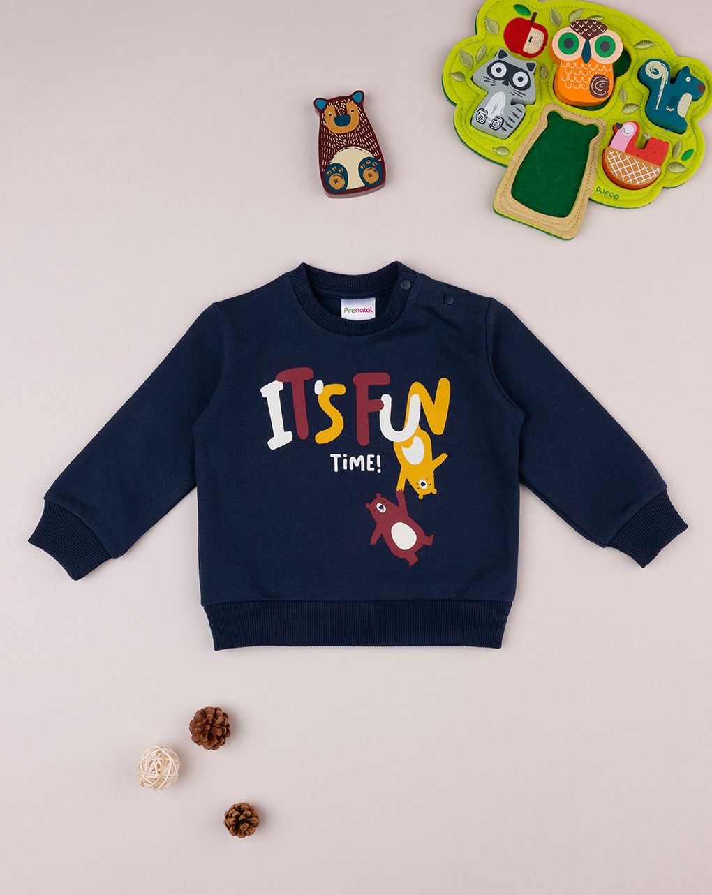 βρεφική μπλούζα φούτερ μπλε it's fun time για αγόρι - Prénatal