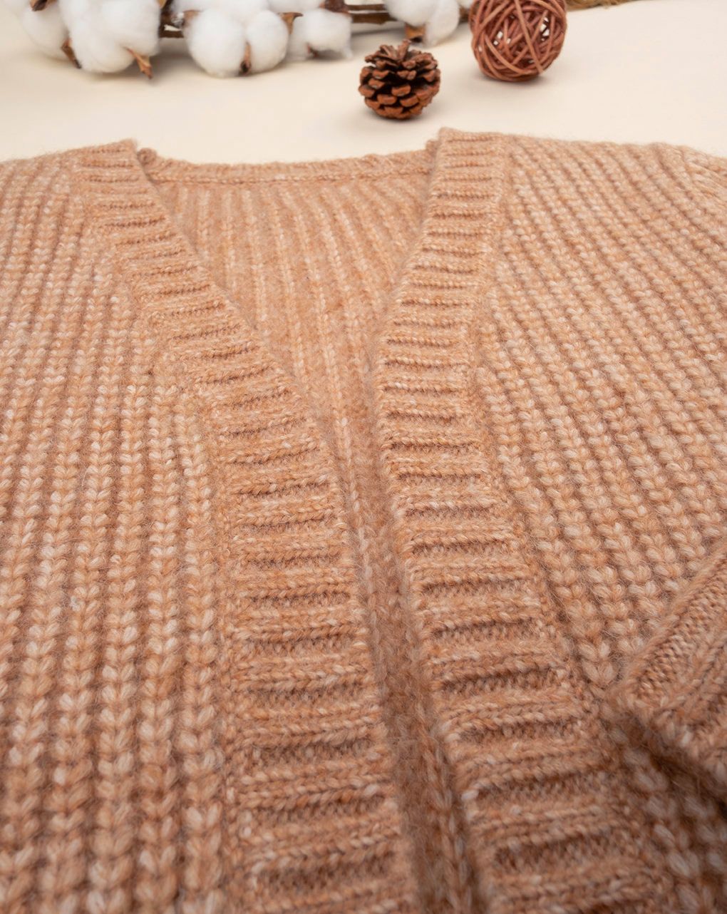 παιδική ζακέτα πλεκτή καφέ για κορίτσι - Prénatal