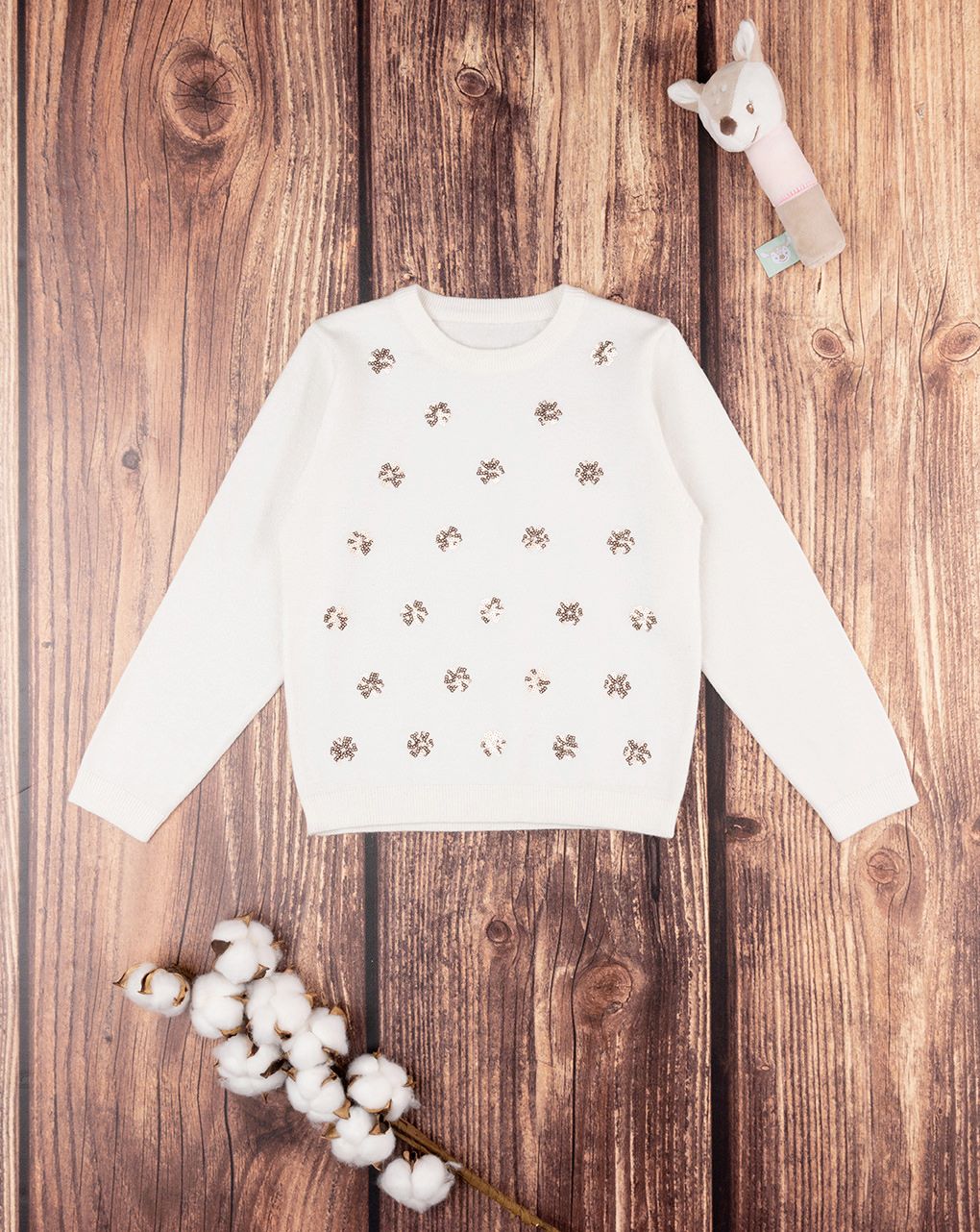 παιδικό πουλόβερ λευκό με παγιέτες για κορίτσι - Prénatal