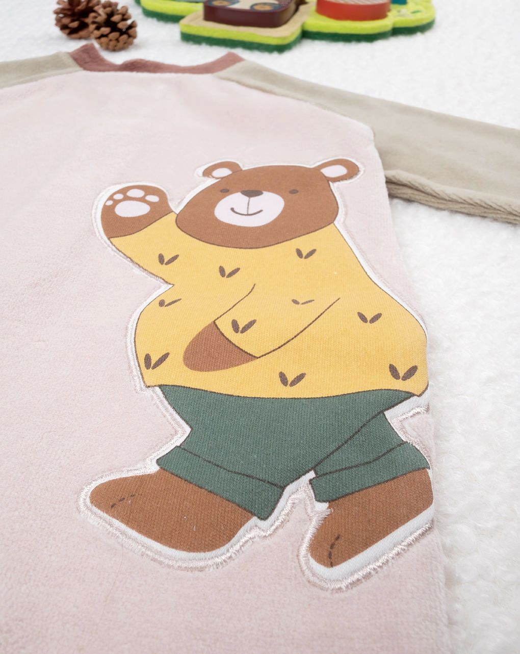 βρεφικό φορμάκι σενίλ μπεζ woodland για αγόρι - Prénatal