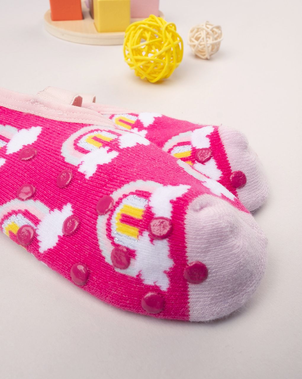 παιδικά καλτσάκια μπαλαρίνες φούξια με ουράνια τόξα για κορίτσι - Prénatal