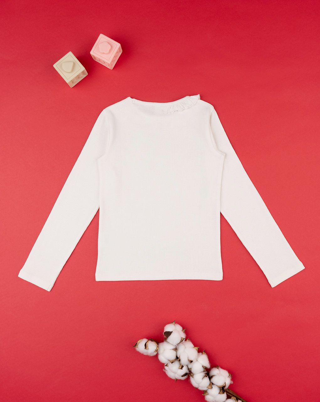 παιδική μπλούζα ριμπ λευκή με βολάν για κορίτσι - Prénatal