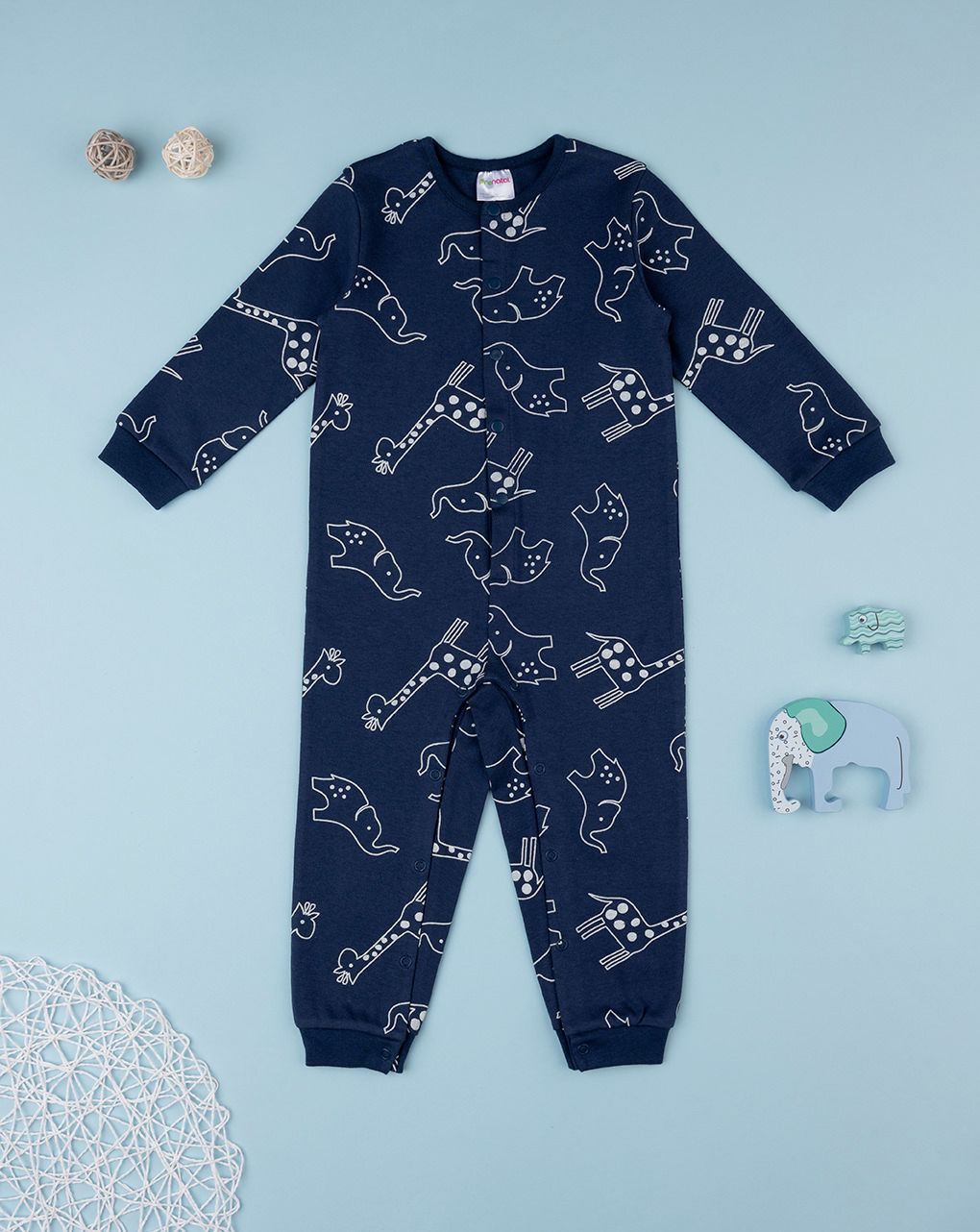 βρεφική ολόσωμη πιτζάμα μπλε με ζωάκια για αγόρι - Prénatal