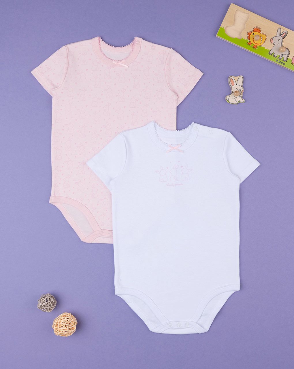 βρεφικά κορμάκια πακέτο x2 με λαγουδάκια για κορίτσι