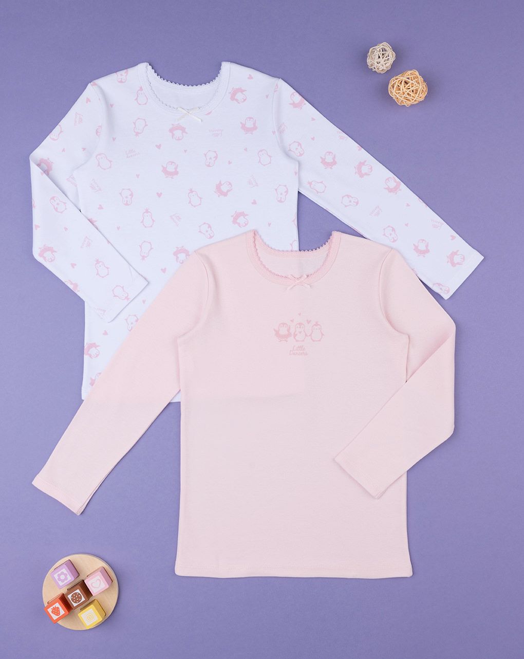 παιδικά φανελάκια πακέτο x2 με πιγκουίνους για κορίτσι - Prénatal