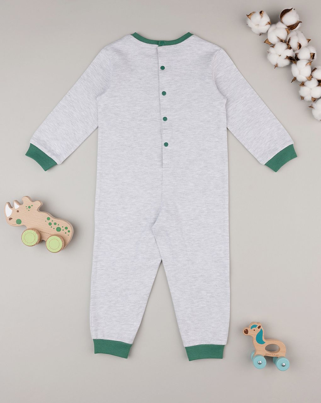 βρεφική ολόσωμη πιτζάμα γκρι με δεινόσαυρο για αγόρι - Prénatal