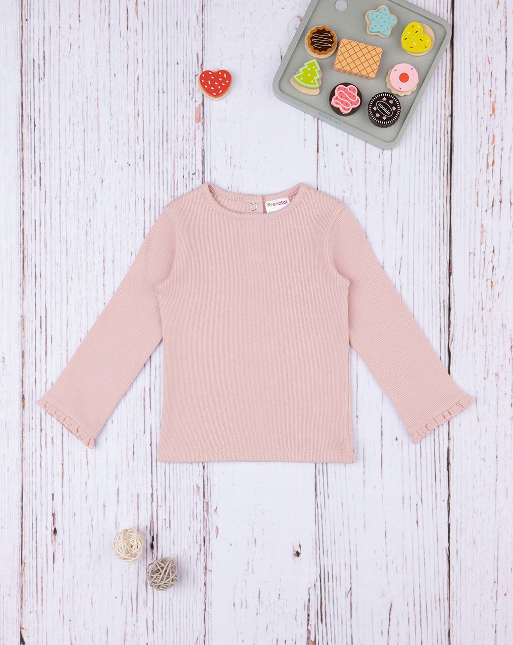 βρεφική μπλούζα ριμπ ροζ για κορίτσι - Prénatal