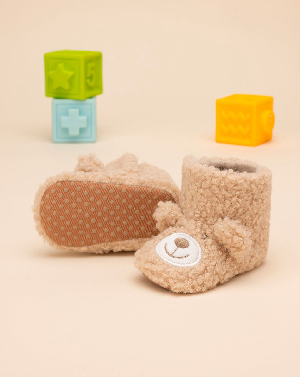 βρεφικά παπούτσια αγκαλιάς μποτάκια καφέ teddy για αγόρι - Prénatal