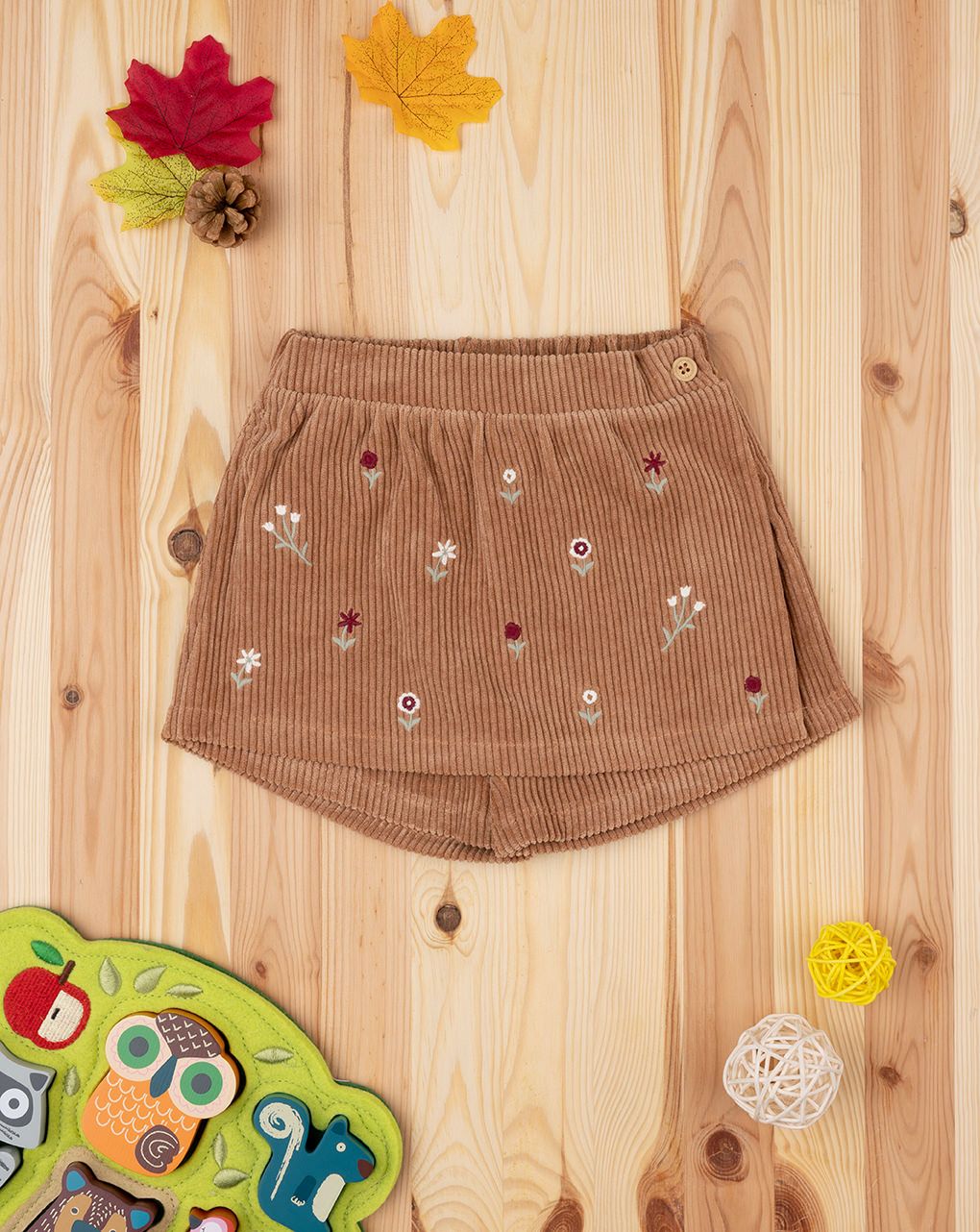 βρεφικό σορτσάκι βελουτέ καφέ φλοράλ για κορίτσι - Prénatal