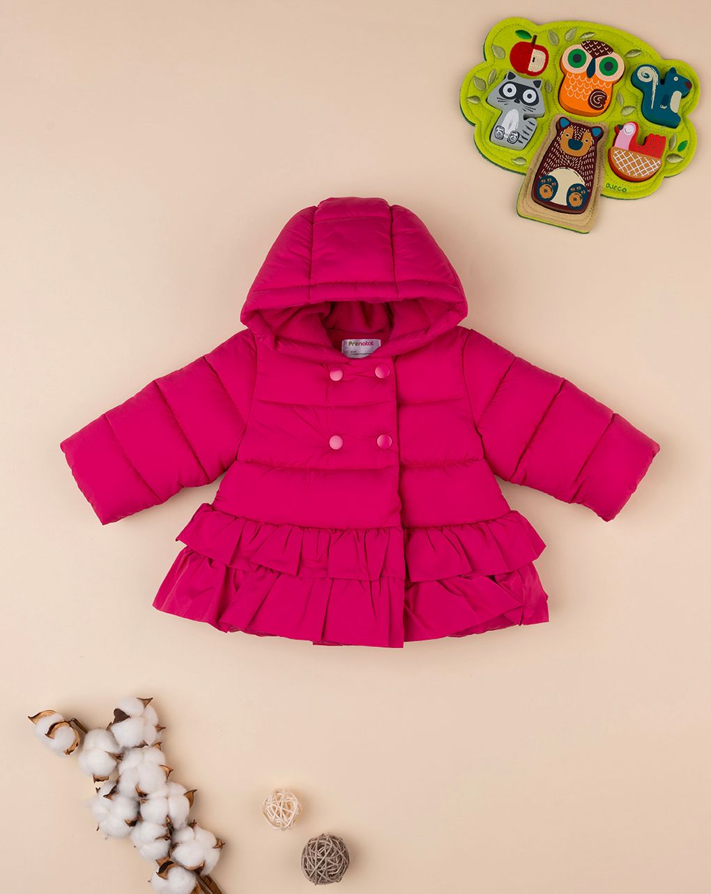 βρεφικό μπουφάν φουσκωτό φούξια με βολάν για κορίτσι