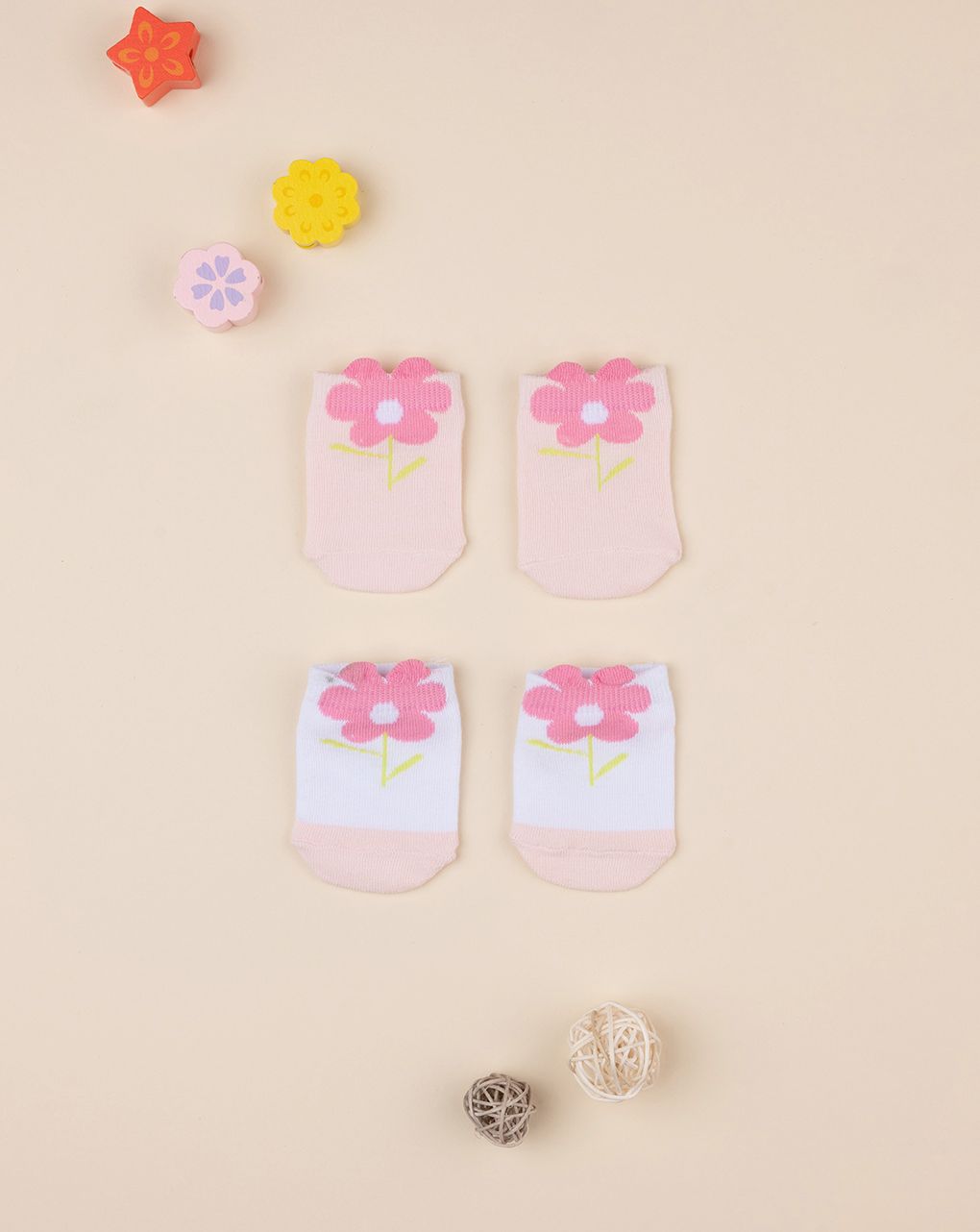 βρεφικά καλτσάκια πακέτο x2 με λουλούδια για κορίτσι