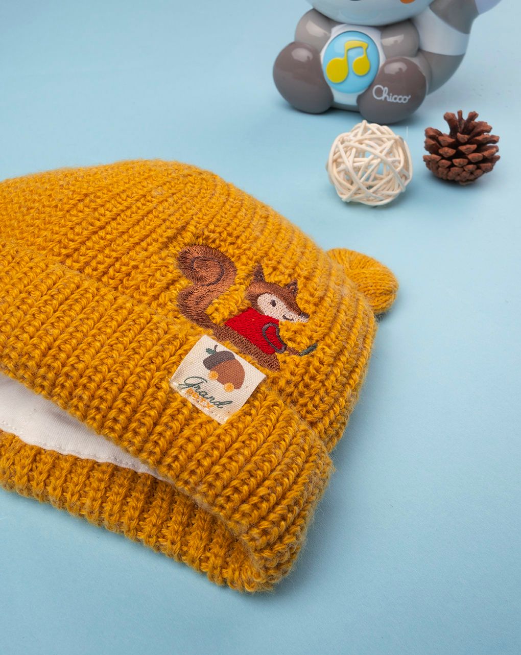 βρεφικό σκουφάκι πλεκτό κίτρινο woodland για αγόρι - Prénatal