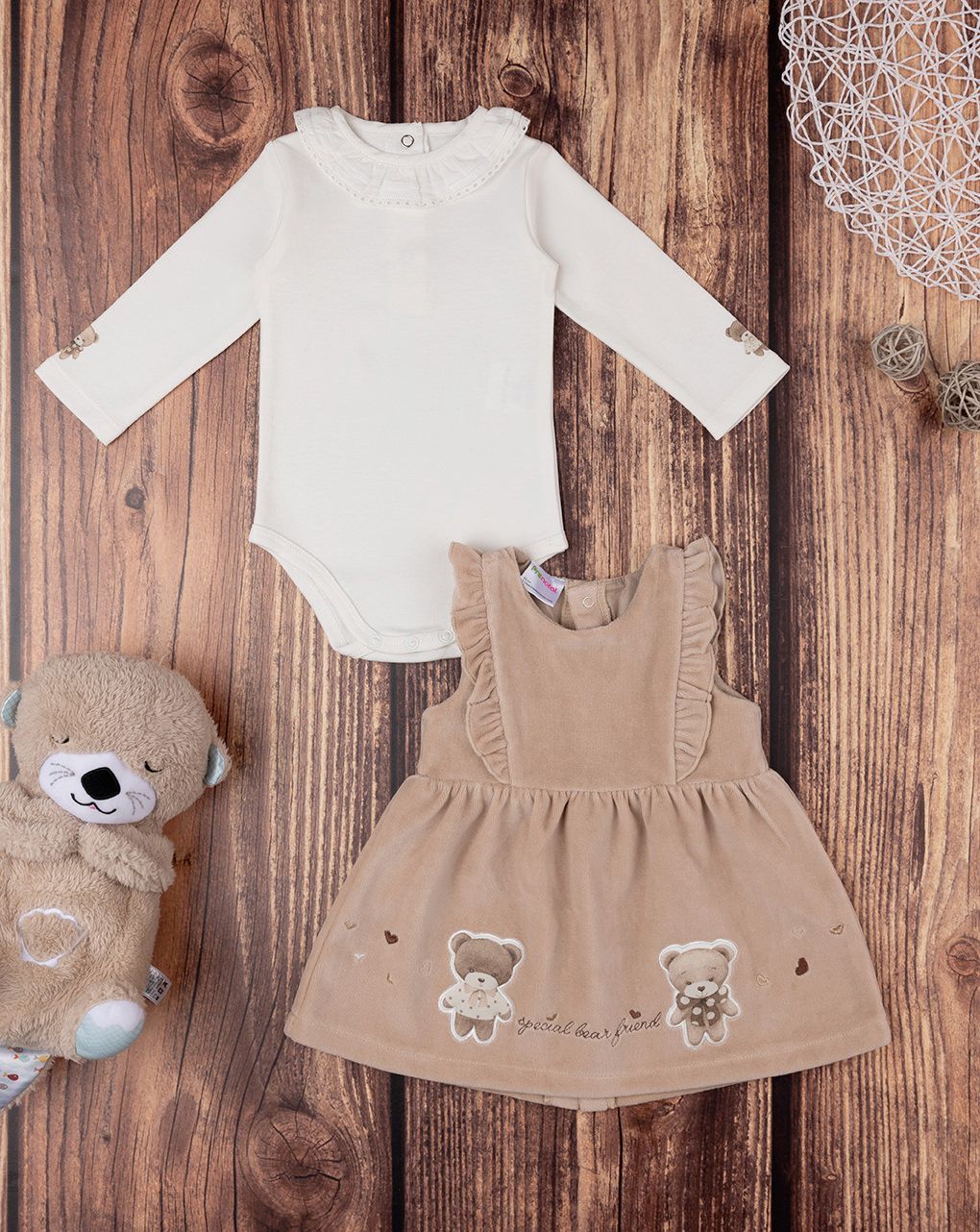βρεφικό σετ κορμάκι και φόρεμα teddy για κορίτσι - Prénatal
